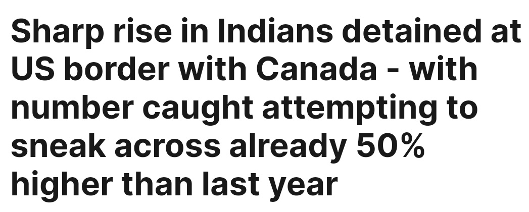 'Staggering 50% increase in Indian nationals detained at 🇺🇸 - 🇨🇦 border signals escalating migration crisis.' 👇🏽 dailymail.co.uk/news/article-1…