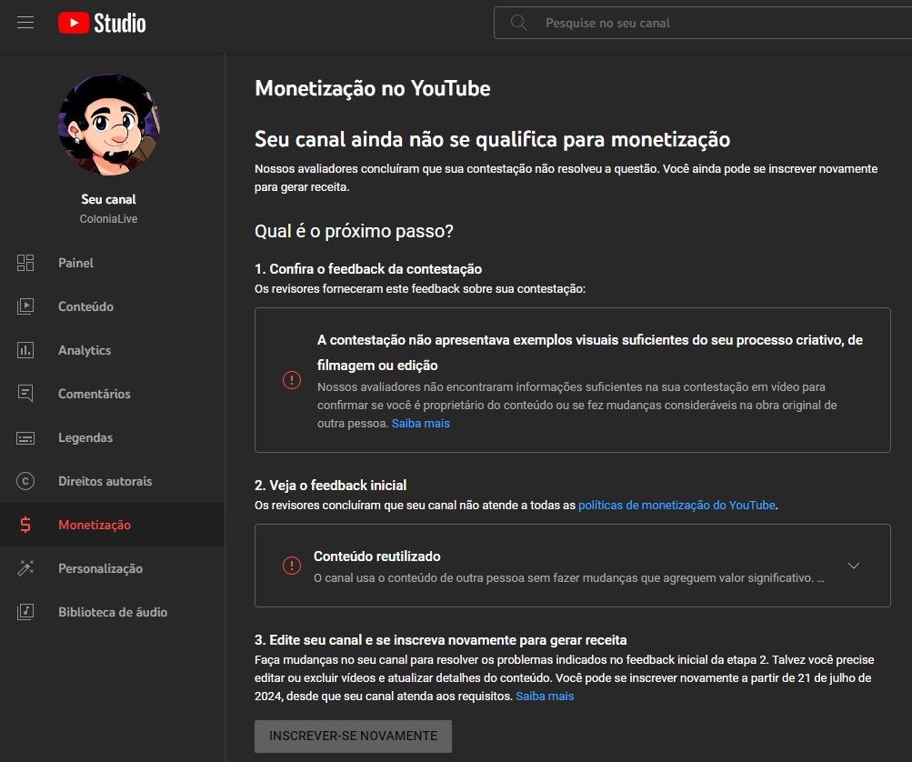 SrWilsonCCA's tweet image. Aparentemente.... o vídeo que mandei pro Youtube mostrando que sou EU não foi o suficiente.
Acho q fui sincero demais, por falar no vídeo q uso o canal como arquivo.
Pelo jeito o canal dos VOD das lives vai de base.
Obrigado Youtube.
@TeamYouTube @YouTubeCreators @YouTubeBrasil