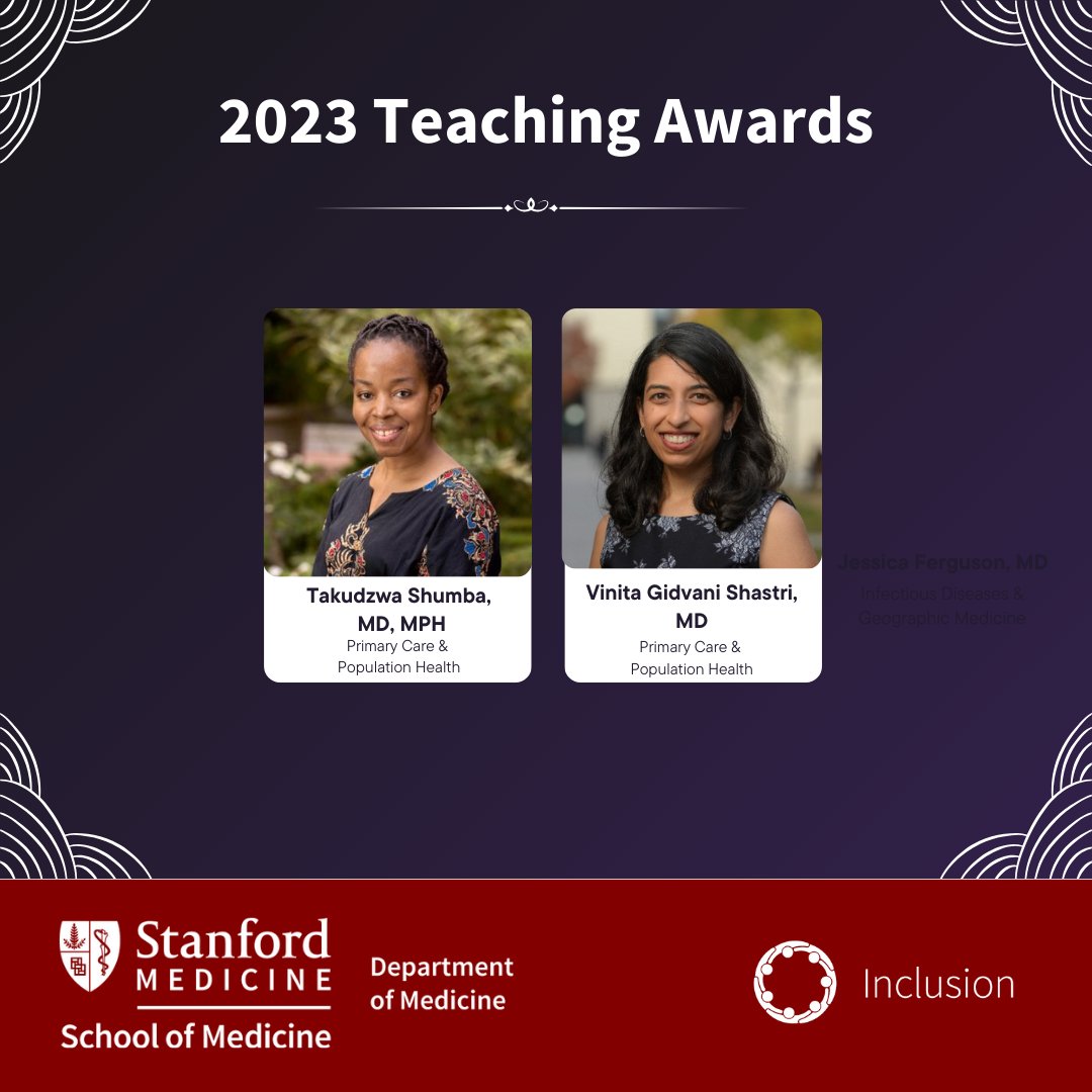 We're proud to share the full list of 2023 Teaching Awardees from #StanDoM!

Each year, these awards honor educators across the department's divisions for their outstanding dedication, commitment, &amp; expertise in #medicaleducation: bit.ly/3JvLNXO