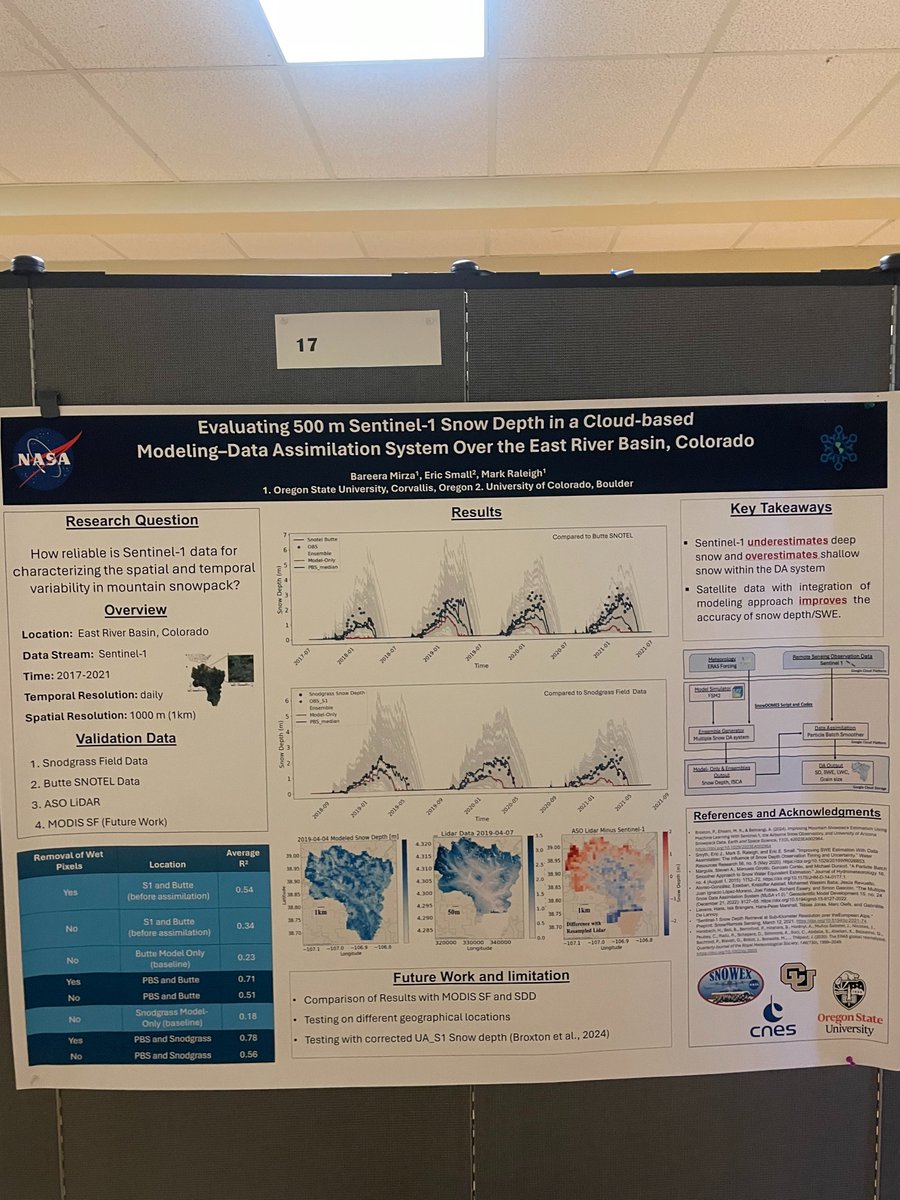 Cryosight_osu's tweet photo. While attending WSC, stop by poster booths 16, 17, and 12 to chat about machine learning, data assimilation, and user-informed snowpack measurement with Baird Quinn, Bareera Mirza, and Hannah Steel respectively.❄️🛰️🏔️
#WSCSpotlight #Snowscience @OSUCEOAS #NASA https://t.co/kAPj3pwkeD