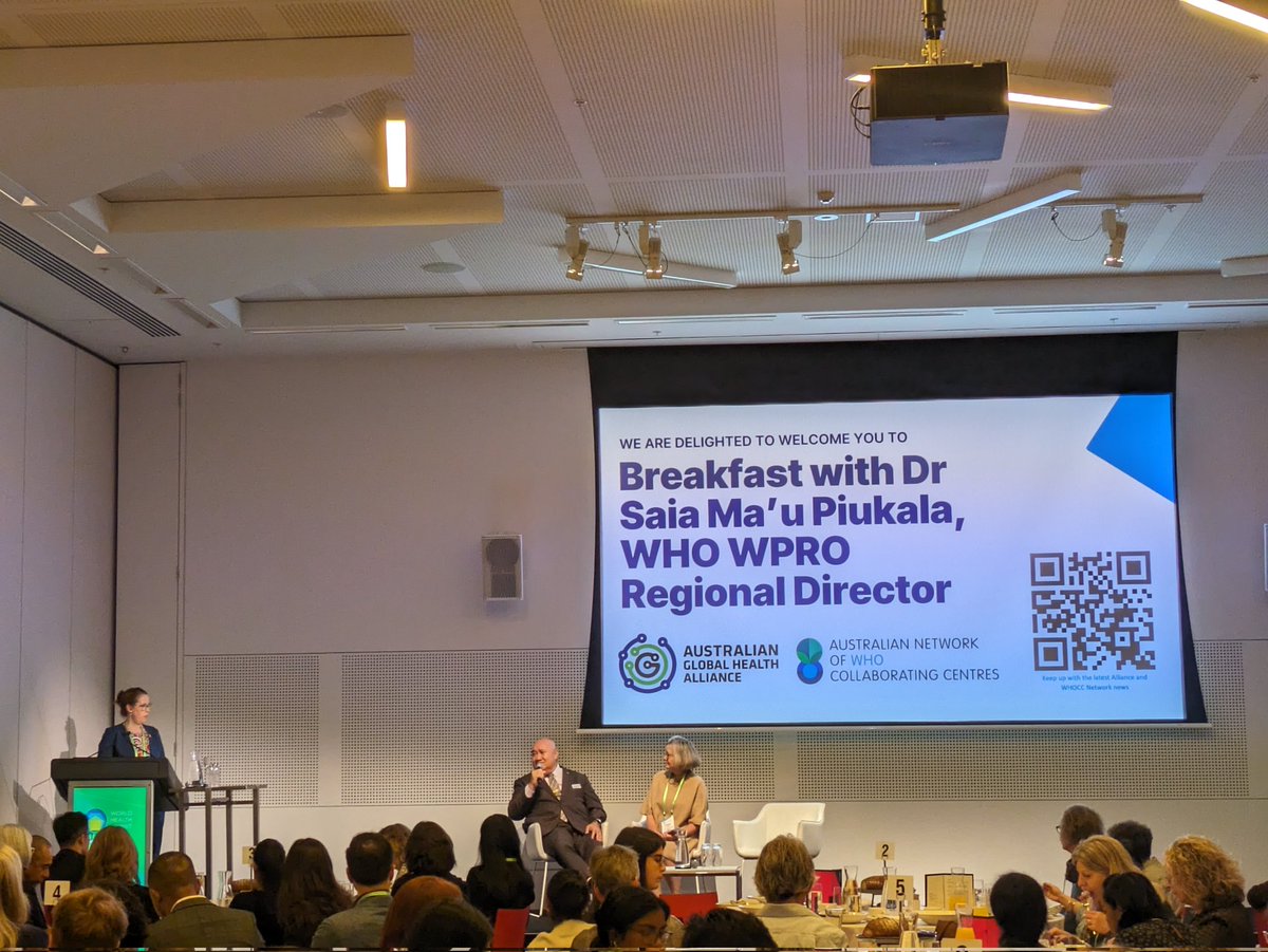 Breakfast with @WHOWPRO Regional Director Dr Saia Ma'u Piukala @whsmelbourne24 Just 84 days into the job, Dr Piukala is concerned about the low two-dose #measles coverage in the Western Pacific region, the current rise in cases, and the risk of future outbreaks