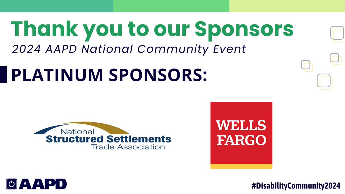 Our sincere gratitude goes out to our Platinum Level Sponsors, @NSSTADC and @WellsFargo! We would not be able to put on the National Community Event without your generous support. #DisabilityCommunity2024