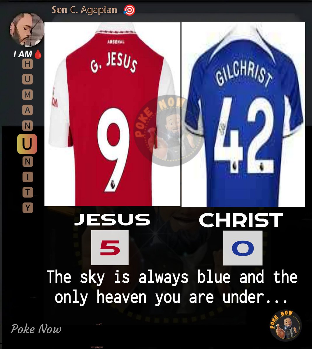 The #real #JesusChrist  played for both teams under open #heavens...
The sky is always blue...🤣🤣🤣
#arsenal
#chelsea
#Gunners
#Sky
#blue
#arsenalfootballclub 
#chealseafc
@Pokenow9
#pokenow
#ARSCFC