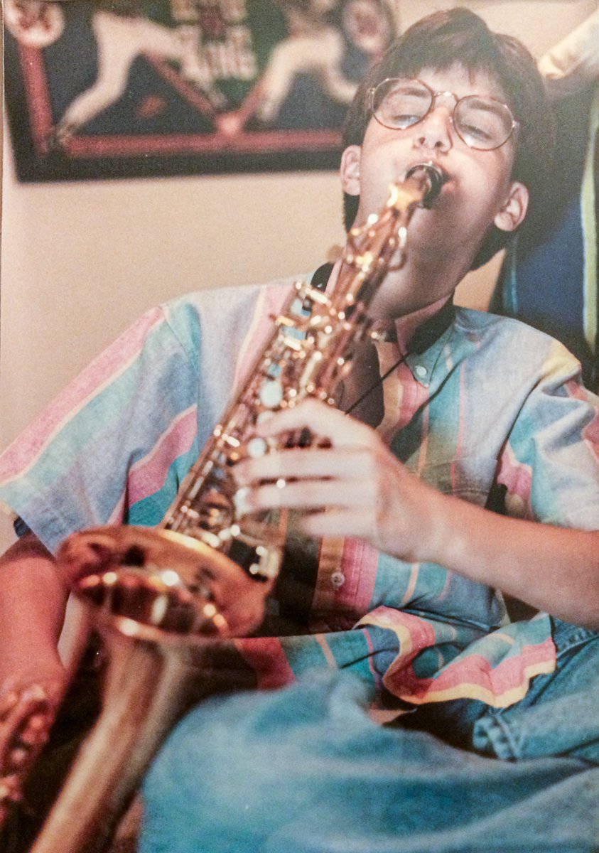 Yesterday was the 30th anniversary of my Bar Mitzvah and I’m both embarrassed and not embarrassed at all about any of it. Here’s a photo that was used for the big collage everyone signed at the party. 🤓🎷