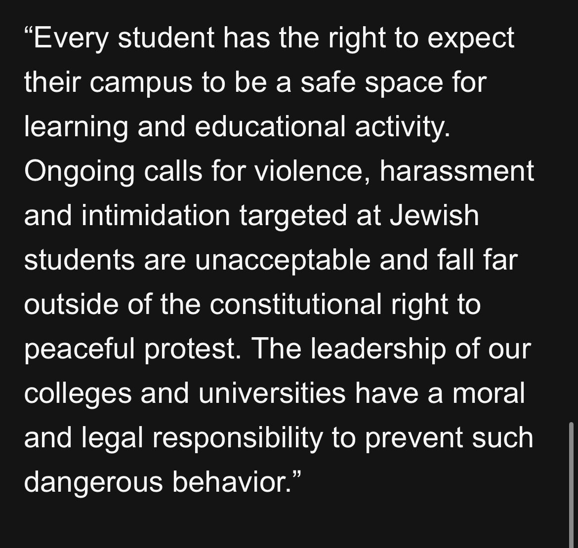 .@SenatorCardin on protests on college campuses - ‘Ongoing calls for violence, harassment and intimidation targeted at Jewish students are unacceptable and fall far outside of the constitutional right to peaceful protest.’ Full statement below - @wbalradio