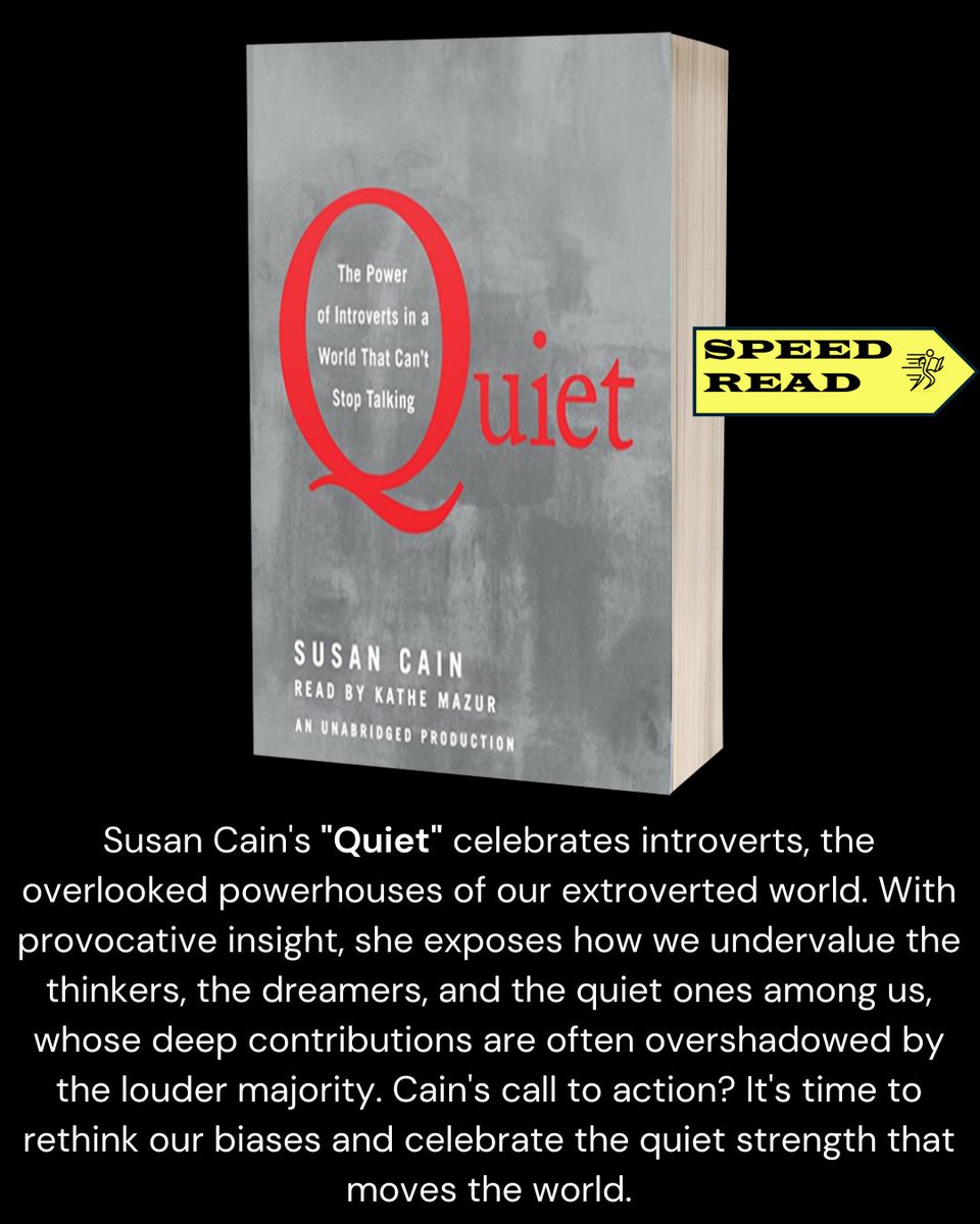 What if the world is wrong about introverts? 'Quiet' by @susancain explores the hidden strengths of quiet contemplation.

#Bookstagram #IntrovertPower #MustRead #Quiet #introvertlife #extroverts #speedread 🧵(1/8)