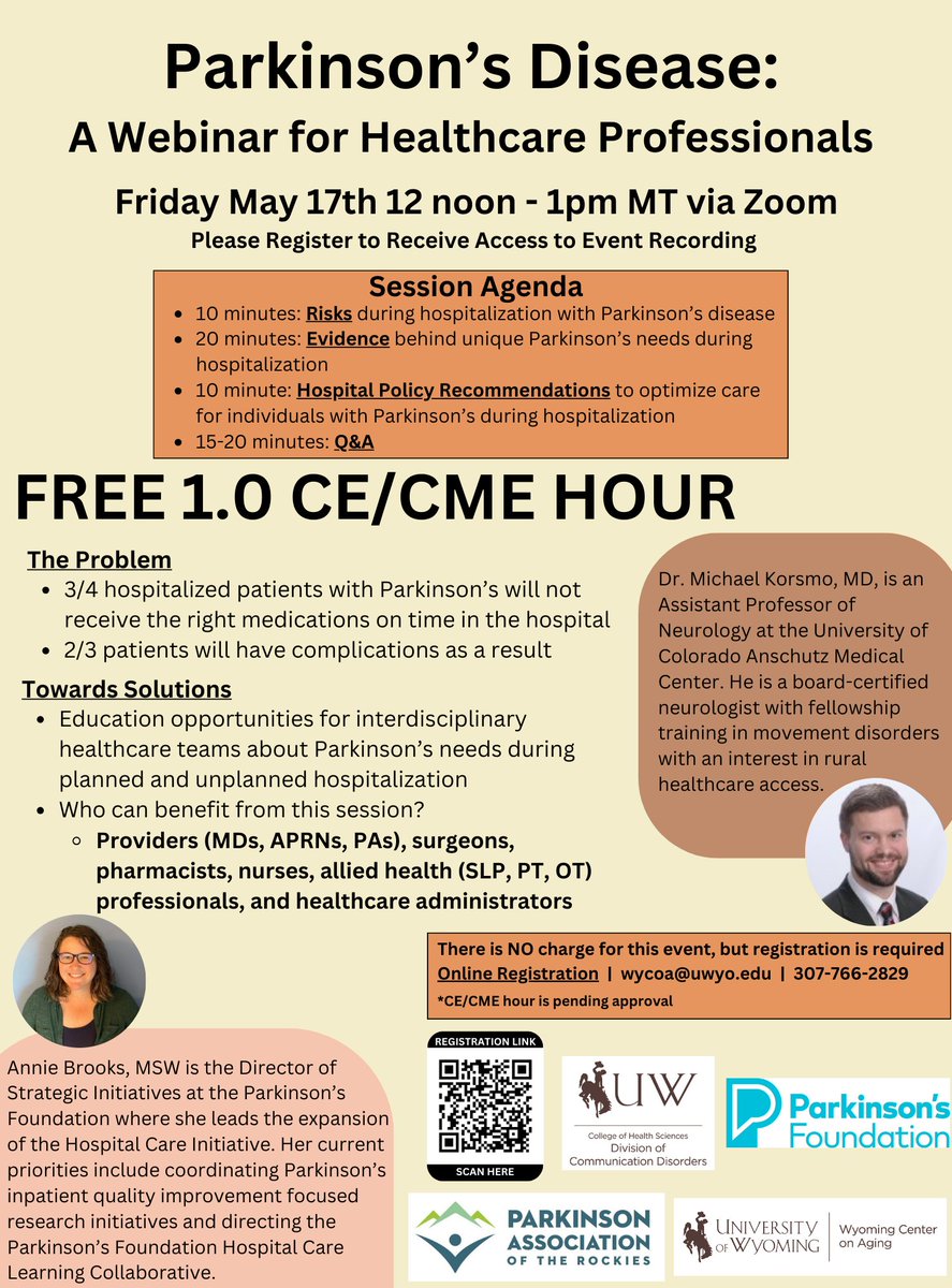 WyoSHA's tweet photo. April is Parkinson's Disease Awareness Month. 
The event is FREE but registration is required: https://t.co/AvTxm1dut0 

We look forward to seeing you in May as we continue supporting high-quality healthcare across Wyoming for individuals with Parkinson's disease. https://t.co/XRPIcKYasm