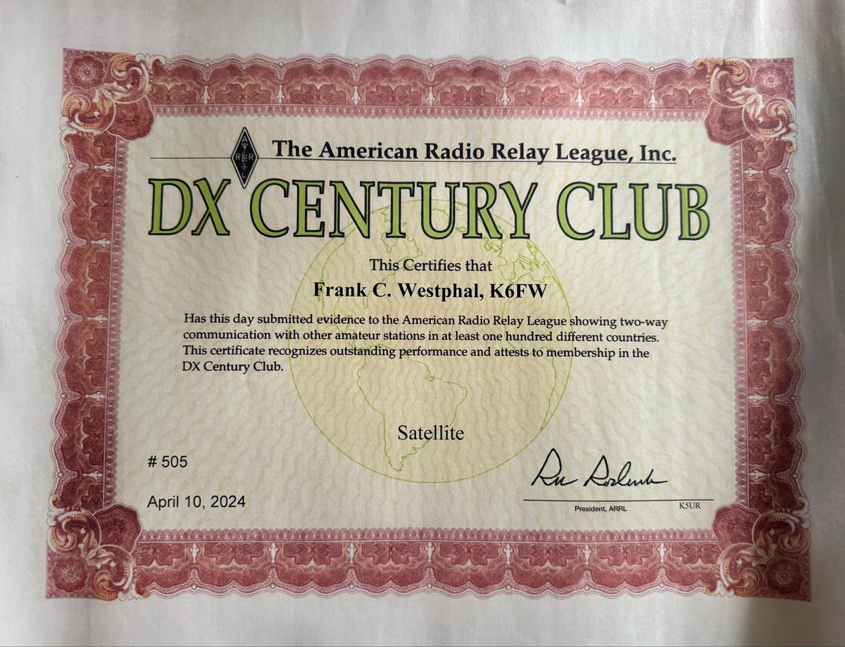 30 plus years after my first satellite QSO DXCC has been achieved.  AMSAT, AO10, AO13 and Greencube made this possible.#AMSAT, #DXCC.