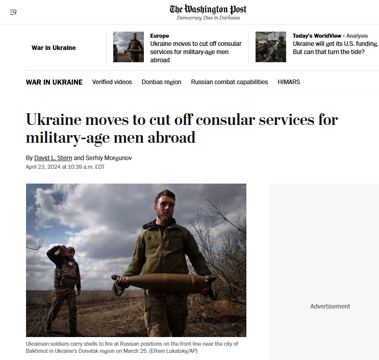 This is going to be so funny, All the cowards will not have a passport or state Ukraine moves to cut off consular services for military-age men abroad KYIV — Ukraine’s Foreign Ministry said Tuesday that it would restrict consular services for Ukrainian men of military