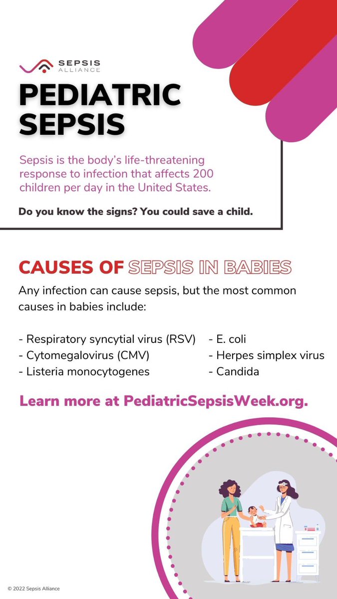 Pediatric Sepsis is a common problem. Some signs are:
-cold to the touch
-breathing very fast
-pale skin
-lethargic or difficult to wake up

Source: Sepsis.org

Disclaimer: This information is intended for educational purposes only.

#pediatricsepsisweek