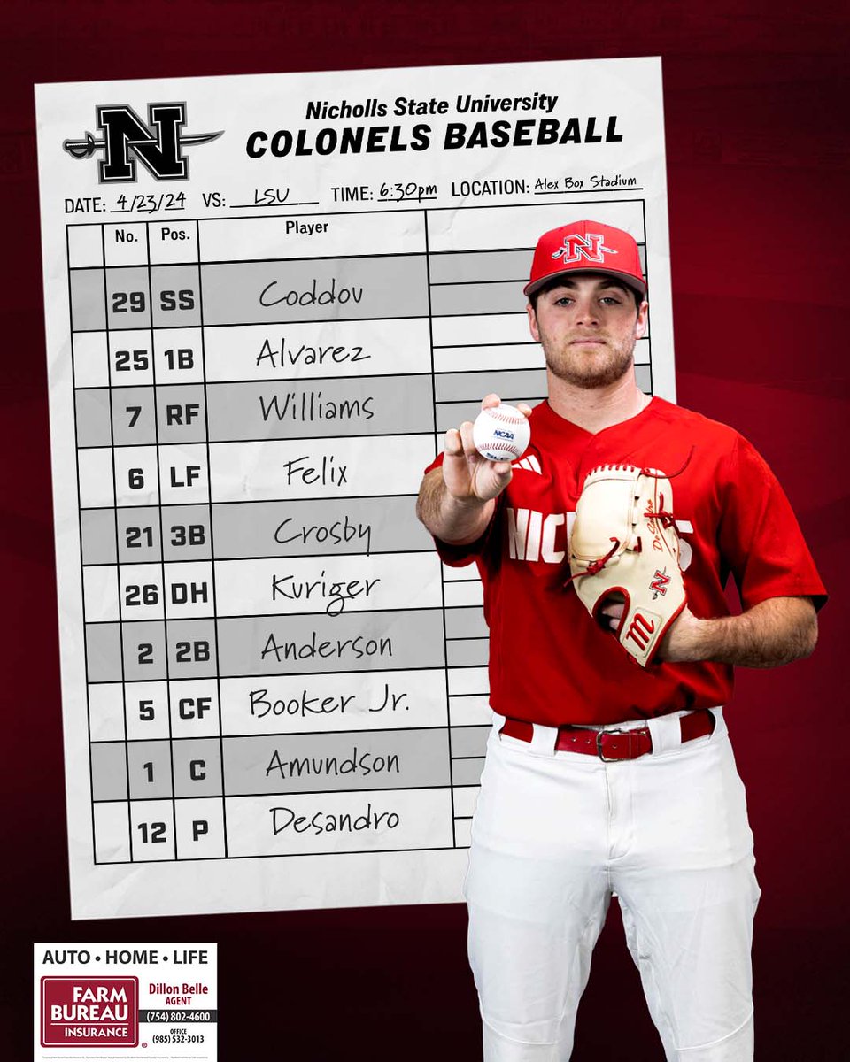 Nicholls_BSB's tweet photo. Clocking in.

⏰: 6:30 p.m.
📺: https://t.co/Q29t4ZOgmA
📻: https://t.co/iEPmcID578
📊: https://t.co/FE94xkICwU https://t.co/Q9OtSuKps8