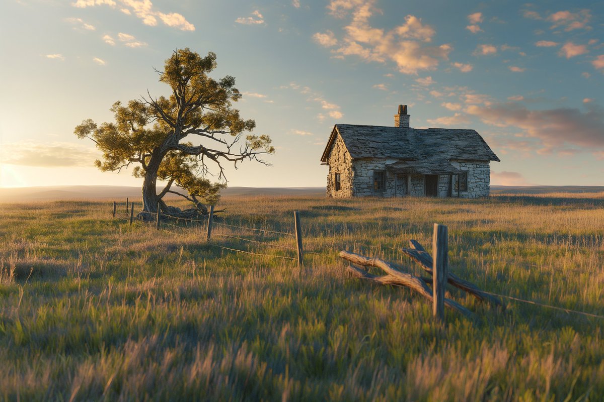 DreamCReality's tweet photo. Whispers of the past echo over the plains, where the remains of an 1800s homestead blend with the timeless dance of the grass and sky. 🏚️🌾

What historical places speak to you, and what stories do they tell?
#EchoesOfThePast #TimelessLandscapes https://t.co/77RvMHC49P