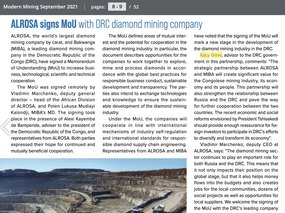 @RealBristolNews @Redrum_of_Crows Kacy Grine, the 🇫🇷🇸🇦investment adviser & Al Qahtani family member (Saud Al Qahtani - fmr head of Jamal Khashoggi murder squad and Saudi cyber efforts) advised the DRC Government in MOU with Russia's Alrosa diamond company. Grine dined at the WH 07/2017 with Trump & David Pecker.