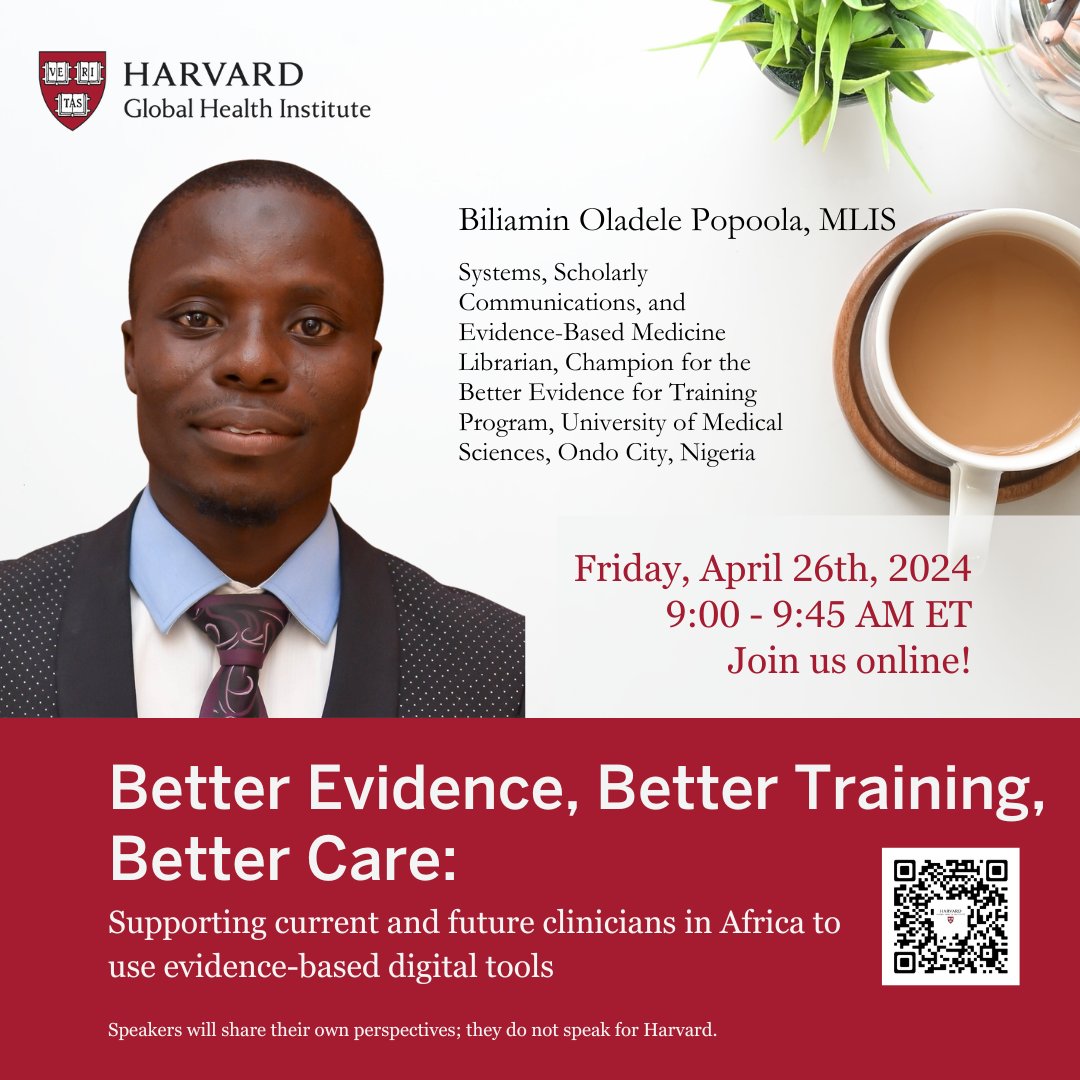 Join me on Friday as I speak on the importance of partnerships in global health, drawing lessons from @AriadneLabs's Better Evidence program in African medical schools. The event is organised by @HarvardGH and you can register to participate via bit.ly/Coffee-Sessions
