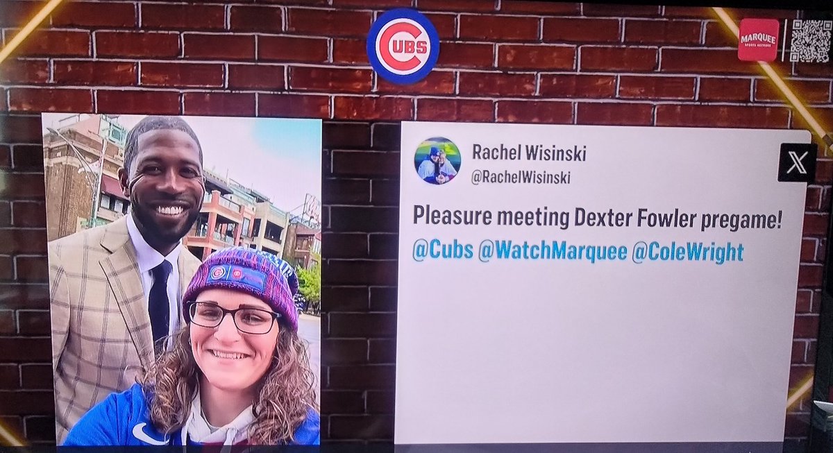 OMG, @RachelWisinski on @WatchMarquee with one of my all-time favorite Cubs 😍 #YouGoWeGo