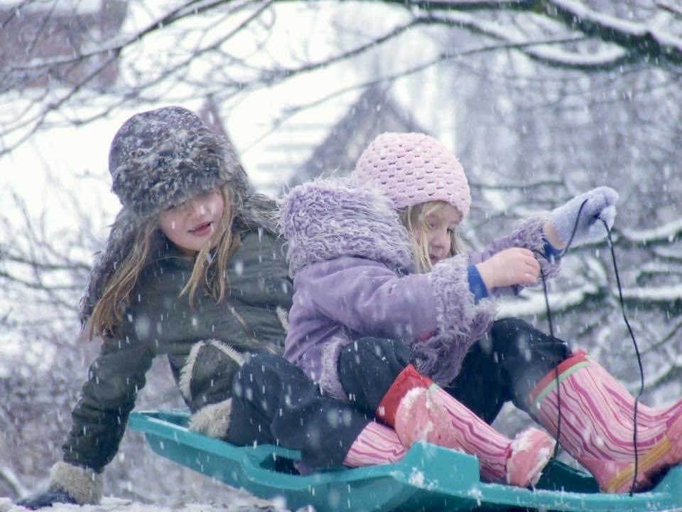 Today’s random phone photo ❤️  I love this snow day action shot…matching wellies rock. Manon is taking her steering duties very seriously 😍 A lovely memory of a joyful day #ForManon #Always16 #GoneTooSoon #Suicide #Grief