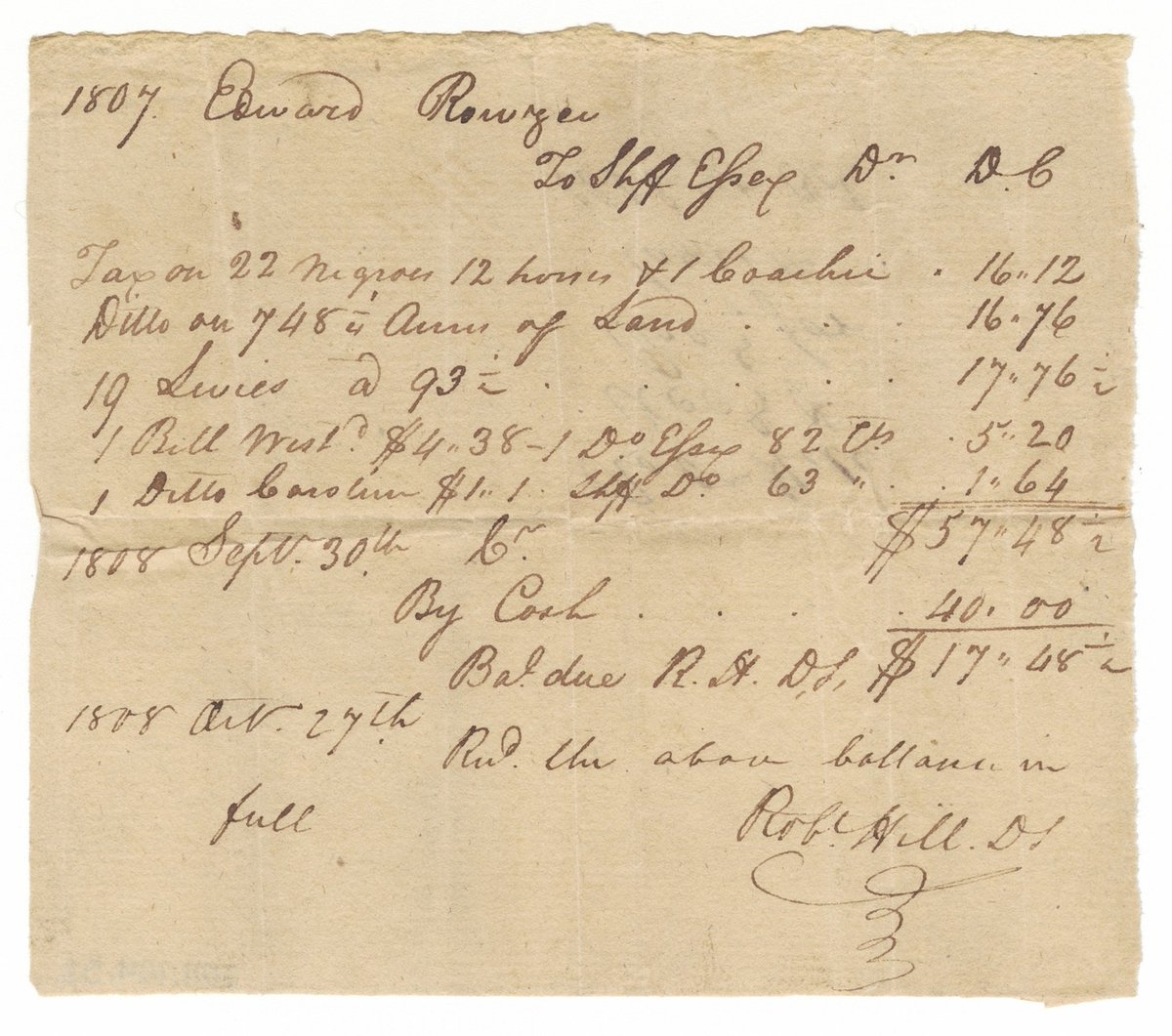 Record of taxes on property, including enslaved persons, owned by Edward Rouzee nmaahc.si.edu/object/nmaahc_…