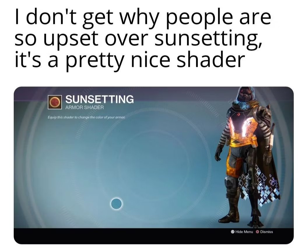 Mais um dia que eu consegui terminar o dia e fazer as coisas certinhas pra live..

E hoje vamos continuar o Farm em busca de uns dos godRolls da Reclusa e Tolerancia, sem contar tentar pegar a navinha do Sussuro BORA COLAR 21H!!

youtube.com/live/X-XRMSkI3…

#Destiny2 #youtubegaming