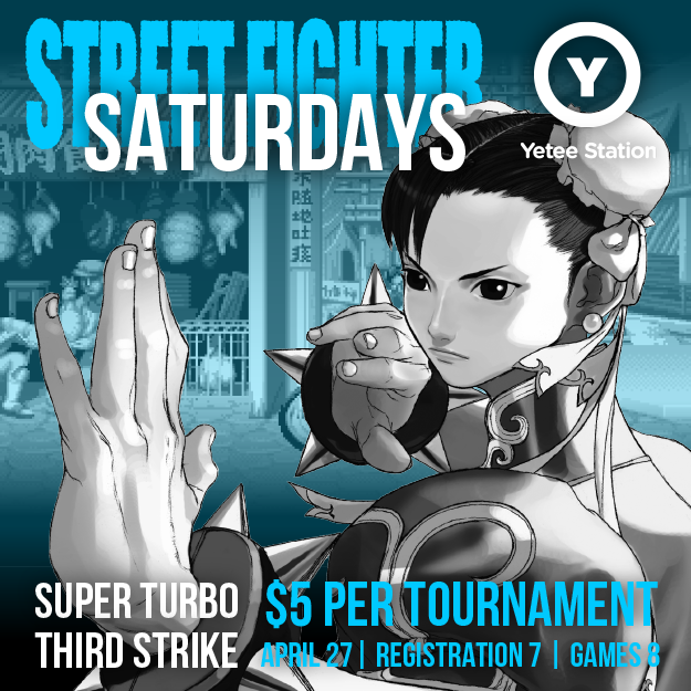 Here comes a new challeneger! Meet us at Yetee Station Arcade this Saturday for a set of Street Fighter tournaments including Third Strike and SSF2 Turbo! Jazzy Circuit points are on the line PLUS winners get free passes to Combo Breaker! yeteestation.fun