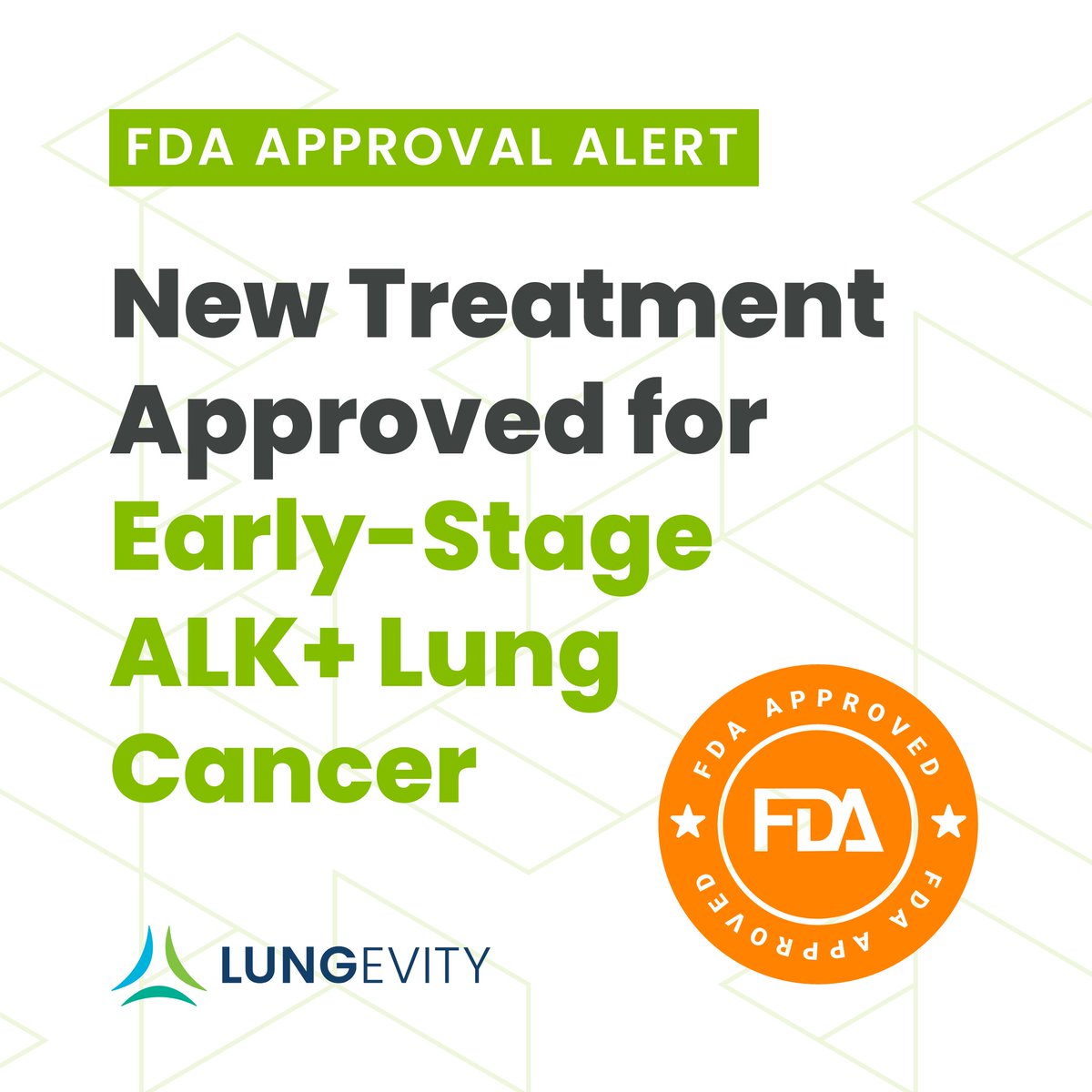 New Treatment Approved for Early-Stage ALK+ #LungCancer. 

#Alectinib is now approved to treat patients after surgical removal of ALK-positive non-small cell lung cancer (NSCLC). Learn more by visiting the ALK+ Lung Cancer Patient Gateway: bit.ly/3UvK6zW #lcsm