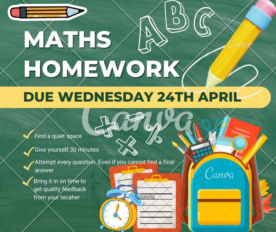OAAD year 11 - A reminder that Maths Homework is due on Wednesday #OAADMATHS