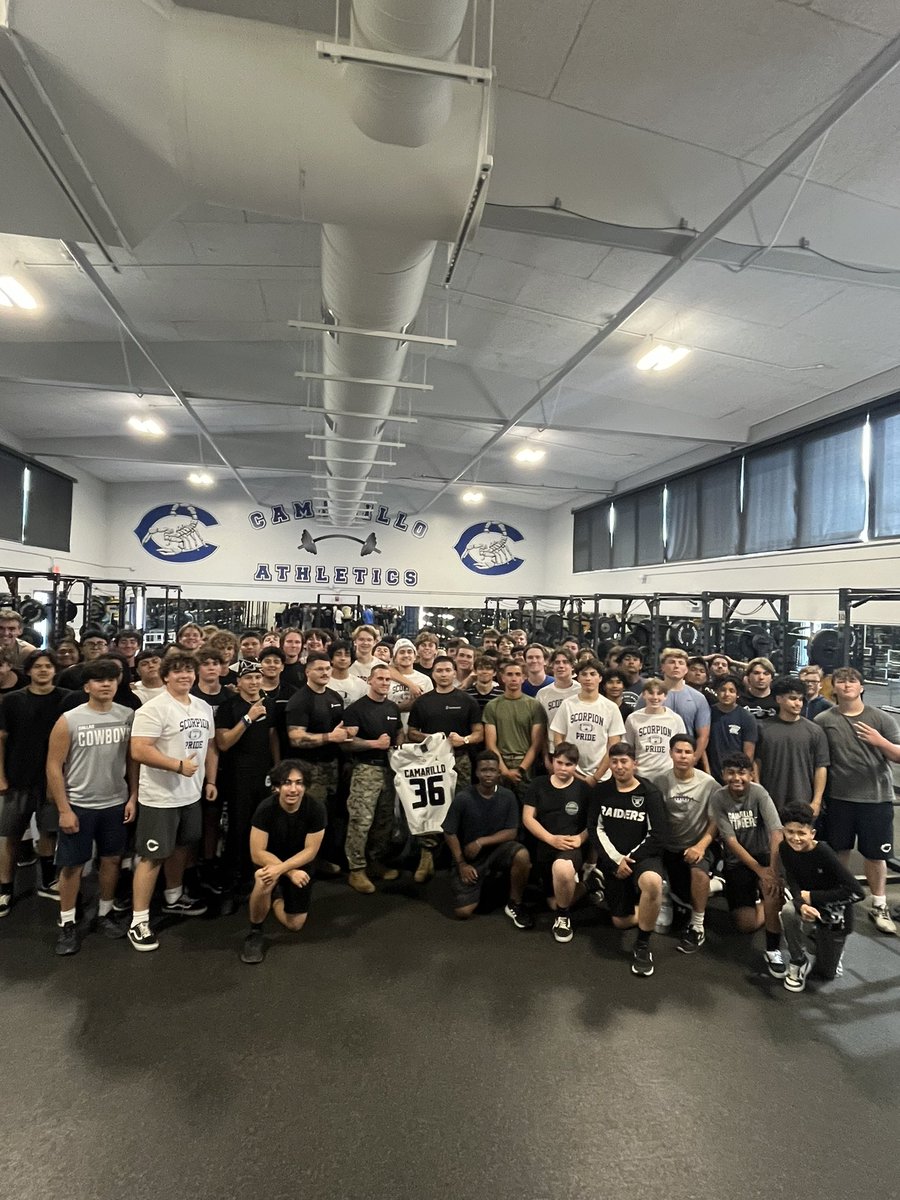 Thank you to the @USMC for coming by @ACHS_Scorps_FB today and putting our Football program through a workout! We got stronger, closer, and more focused today! #GoScorps  #Character #Commitment #Unity #Team68