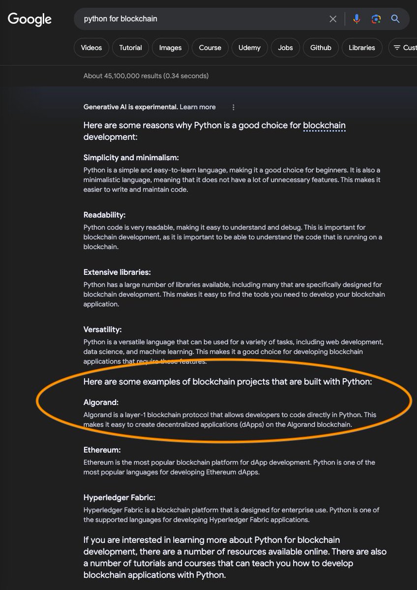 If Google says Algorand is #1 for 'python for blockchain' who are we to argue? #python #onlyonalgorand #nohallucination