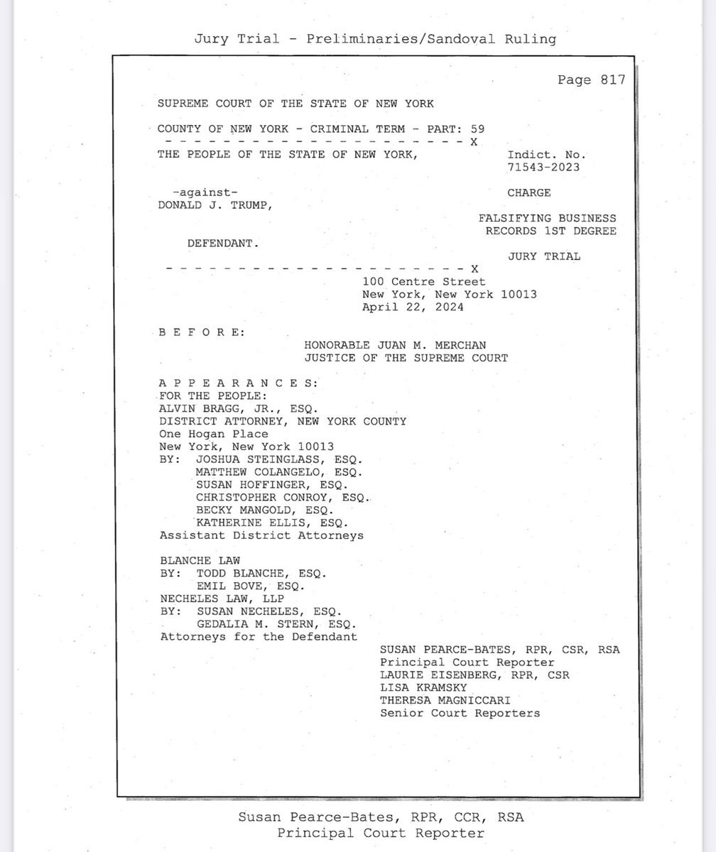 Hot off the presses (pixels?): transcript of yesterday’s Trump trial proceedings, including opening statements. The NY court system has pledged to do this for each day’s proceedings, one day behind. This is unheard of! pdfs.nycourts.gov/PeopleVs.DTrum…