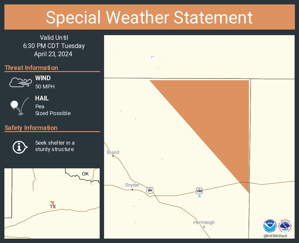 A special weather statement has been issued for Scurry County, TX until 6:30 PM CDT