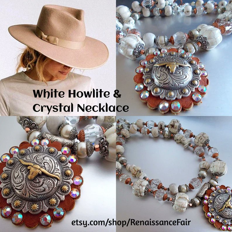 etsy.com/listing/172003…
#necklace #vintage #doubleStrand #Southwestern #howlite #white #stone #gemstone #cowGirl #Rodeo #leather #suede #pendantNecklace #crystal #copperTone #carved #beads #ABrhinestones #bull #chunky #statement #vintage #TriggLeather