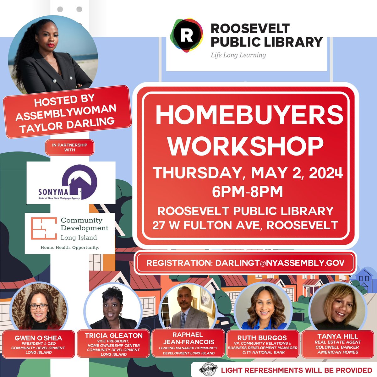 SO incredibly excited for this amazing opportunity for #DarlingDistrict18 access to home ownership is something EVERYONE should have! 📆 May 2nd ⏰ 6pm-8pm 📍 Roosevelt Public Library 🍗 Lite refreshments courtesy of Backyard Barbecue
