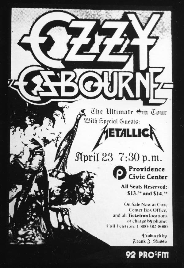 Apr 23rd 1986 Ozzy Osbourne with Special Guests Metallica play the Providence Civic Center.