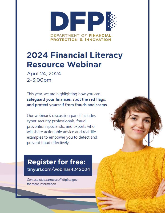 Join the @CaliforniaDFPI tomorrow for a Financial Literacy Resource Webinar! Register for free here: tinyurl.com/webinar4242024