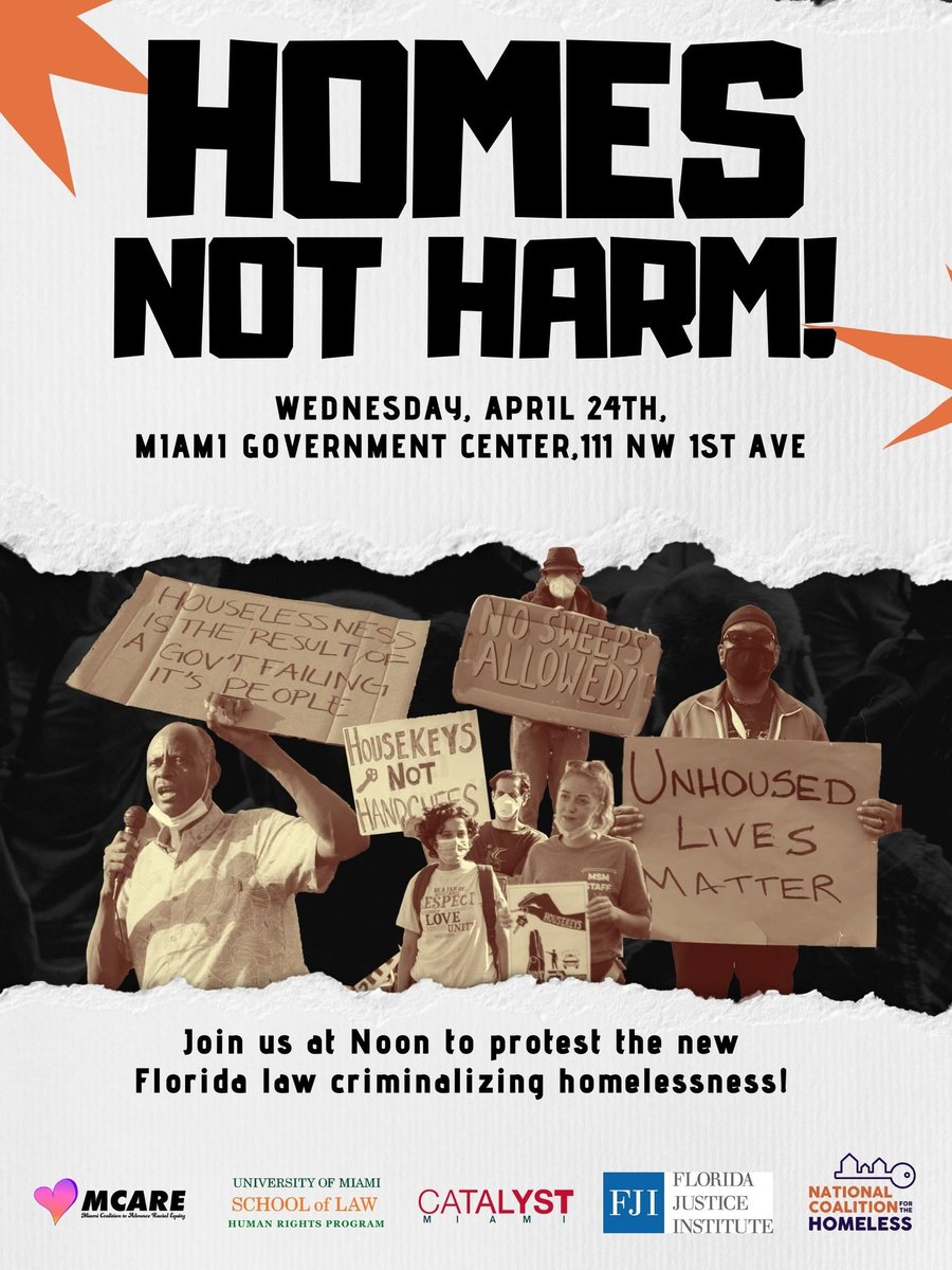 #GrantsPassvJohnson oral arguments may be over but the work doesn't stop in locally. Tomorrow, I'm joining the @miaracialequity, et al. to demonstrate why criminalizing the over 30K Floridians who can't afford housing is cruel/ineffective/expensive. We need #HomesNotHarm.