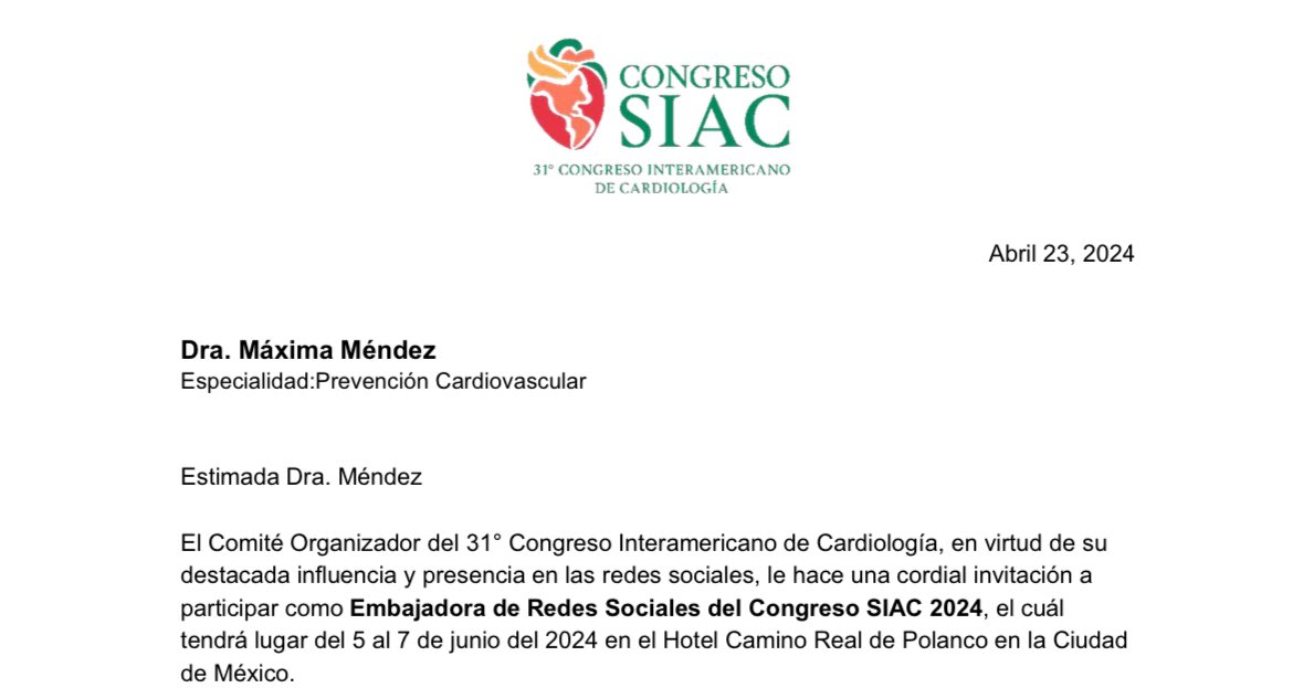 Exited to be @SIAC_cardio Congress 2024 Social Media Ambassador, a great honor to be part of this great team one more time ! We are the heart of the Americas Click for more details congresosiac.com