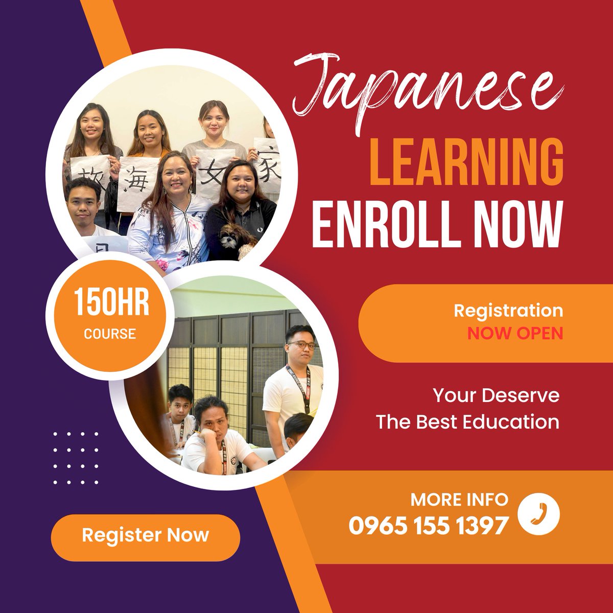 Learn Japanese!

Pre enroll: forms.gle/ENPRJ2CFkbM4uz…

#Japan #JapaneseLanguage #Japanese #LearnJapanese #Nihongo #JapaneseLanguageSchool #JapaneseCulture #studyjapanese #UnmeiNihongoCenter