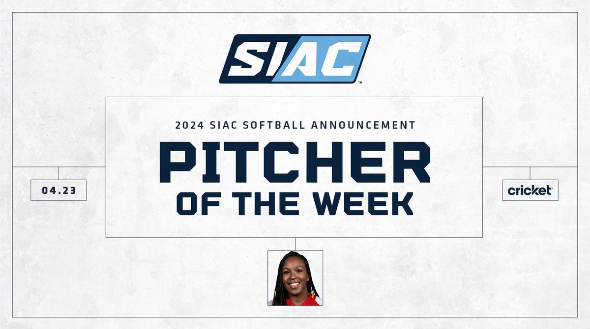 The Southern Intercollegiate Athletic Conference announces its Softball Pitcher of the Week. 🥎 🏆 #SIAC #SIACSB #LeadersRiseHere Visit TheSIAC.com to learn more! ✅