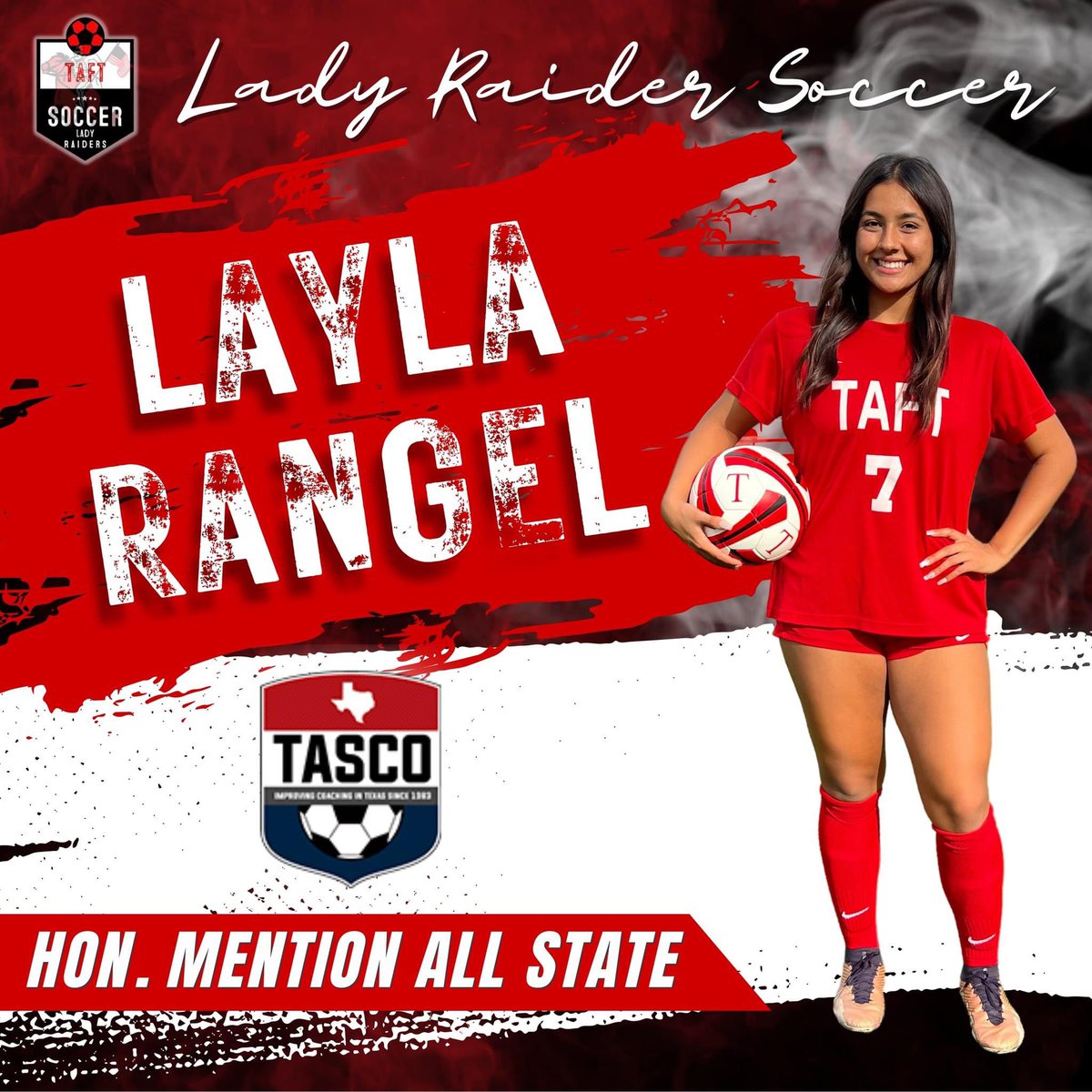 So grateful to be named Honorable Mention All-State! Thank you @tascosoccer for the recognization and my @taft_soccer coaches and teammates for supporting me ❤️ @UTDwomenssoccer