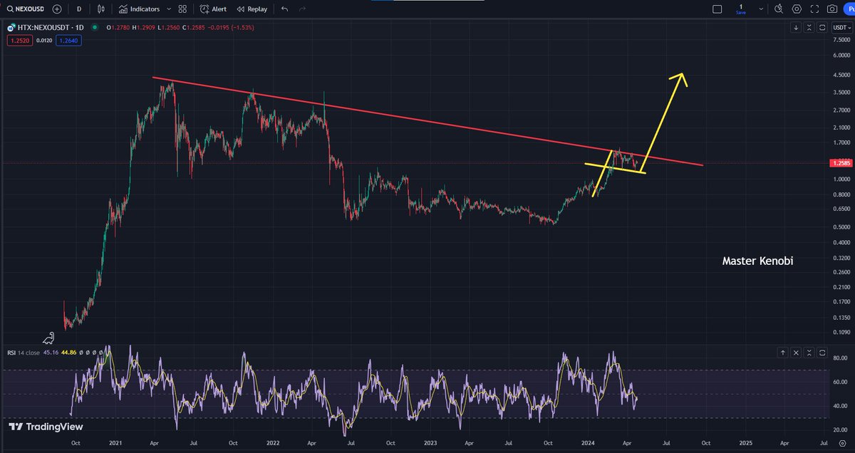 $NEXO forming a bullish flag pattern at the macro trend line. If it manages to break above, then 💥🚀 The daily RSI looks quite ready NEXO current market cap: $709,081,895