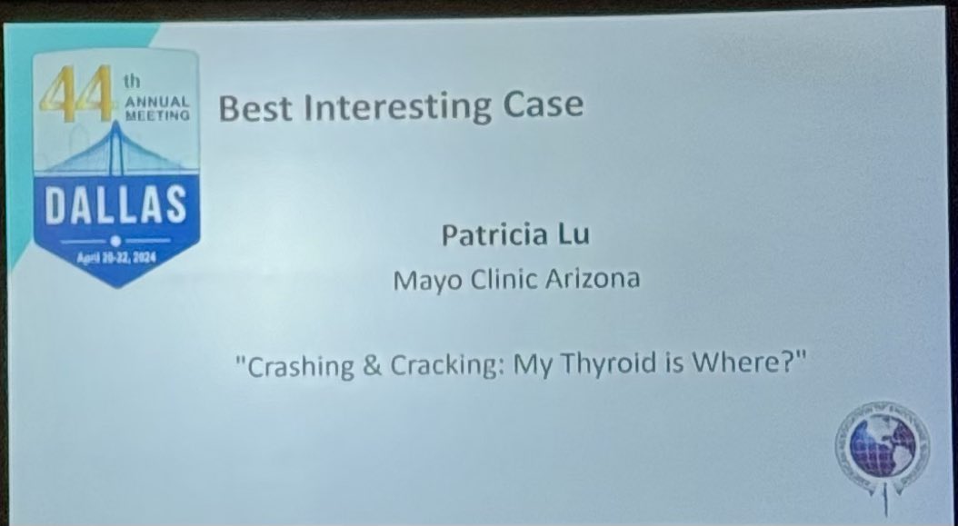 Mayo Clinic AZ Department of Surgery (@mayoazsurg) on Twitter photo Congratulations to PGY-4, <a href="/mdpattylu/">Patty Lu, MD</a>, who also won the Best Interesting Case award for this presentation at <a href="/TheAAES/">American Association of Endocrine Surgeons</a> #AAES2024!
Patty’s presentation was mentored by <a href="/Chee_CheeStucky/">Chee-Chee Stucky</a>, and will be applying for endocrine surgery fellowship this year. Be on the lookout for her app! Congratulations to PGY-4, <a href="/mdpattylu/">Patty Lu, MD</a>, who also won the Best Interesting Case award for this presentation at <a href="/TheAAES/">American Association of Endocrine Surgeons</a> #AAES2024!
Patty’s presentation was mentored by <a href="/Chee_CheeStucky/">Chee-Chee Stucky</a>, and will be applying for endocrine surgery fellowship this year. Be on the lookout for her app!