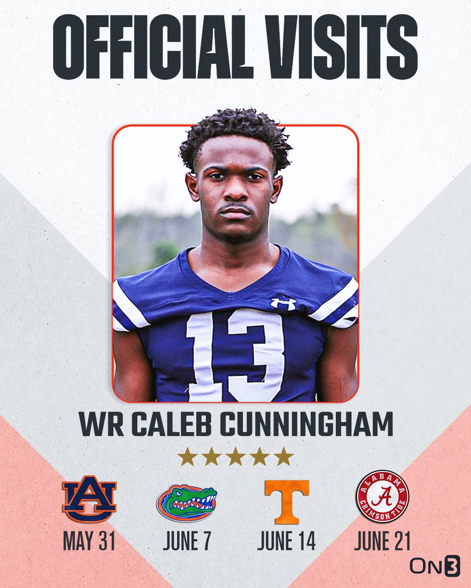 5-star WR Caleb Cunningham has locked in 4⃣ official visits this summer, he tells @ChadSimmons_🛫 Read: on3.com/news/four-offi…