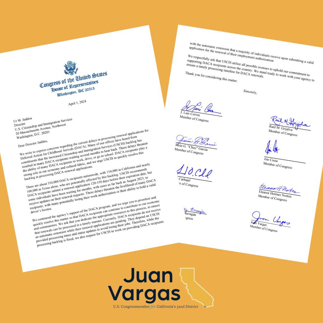 I joined over 100 of my @HouseDemocrats colleagues in calling on @USCIS to grant automatic extensions to #DACA recipients in response to the delays threatening their ability to work, drive, or go to school.