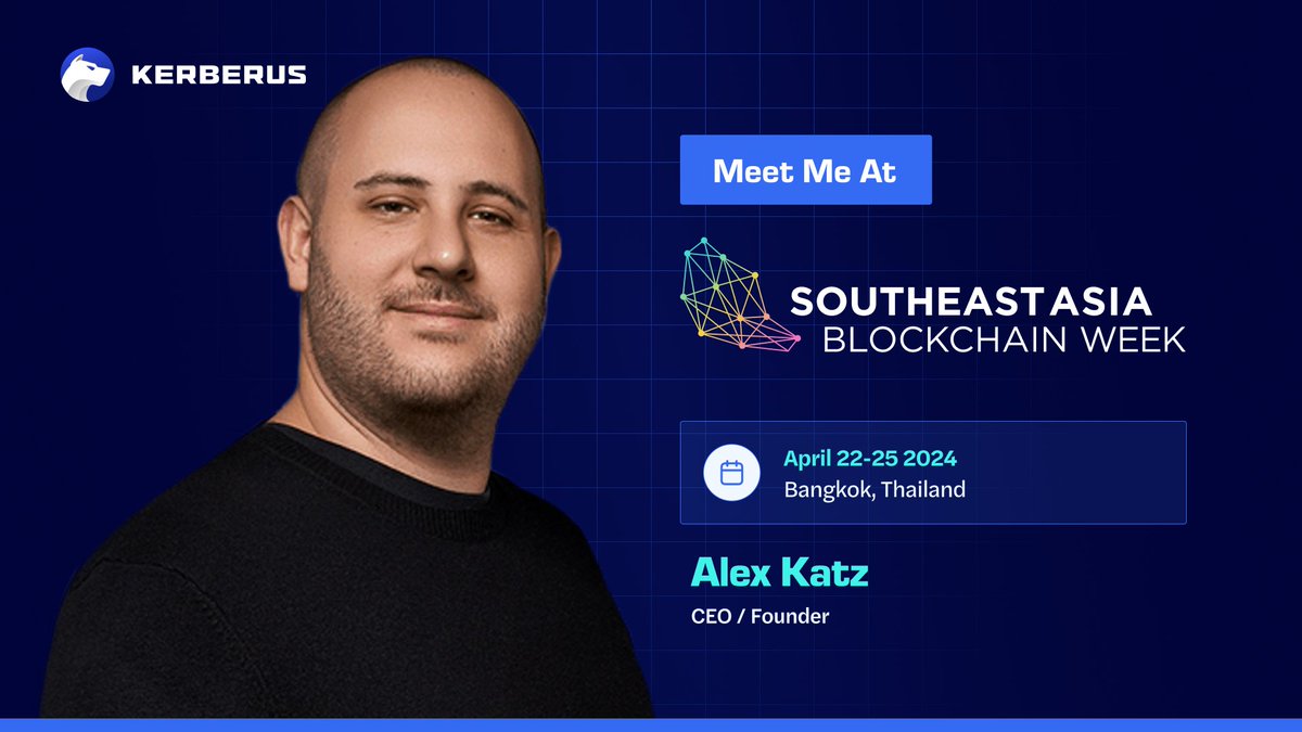 Kerberus is now in 🇹🇭 Bangkok for
<a href="/SEABWofficial/">Southeast Asia Blockchain Week</a>, bridging Web3 innovations in Southeast Asia.

Our Founder &amp; CEO, <a href="/metrokatz/">Metro Katz</a>, will be speaking on April 24, 14:00 local time, at the panel "Building Trust in Web3: Strategies to Safeguard the Web3 Users and Builders"