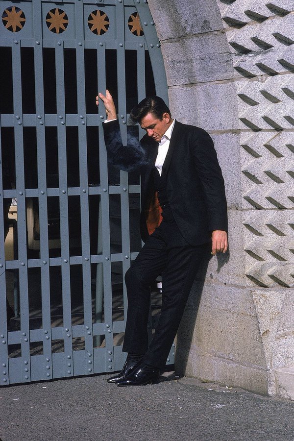 Johnny Cash having a smoke before going on stage at Folsom Prison, 1968