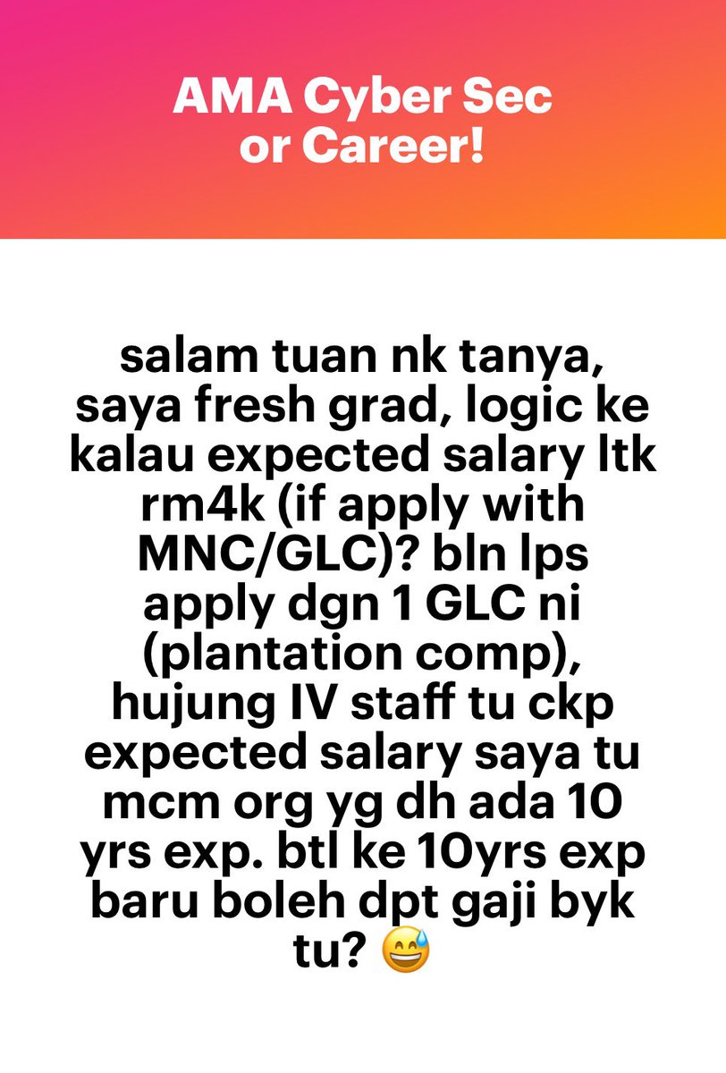 Patutlah ramai gaji rendah. Satu, ada HR yang menakut-nakutkan orang lain begini terutamanya junior. Dua, orang yang percaya apa HR tu cakap dan tak buat market salary research.