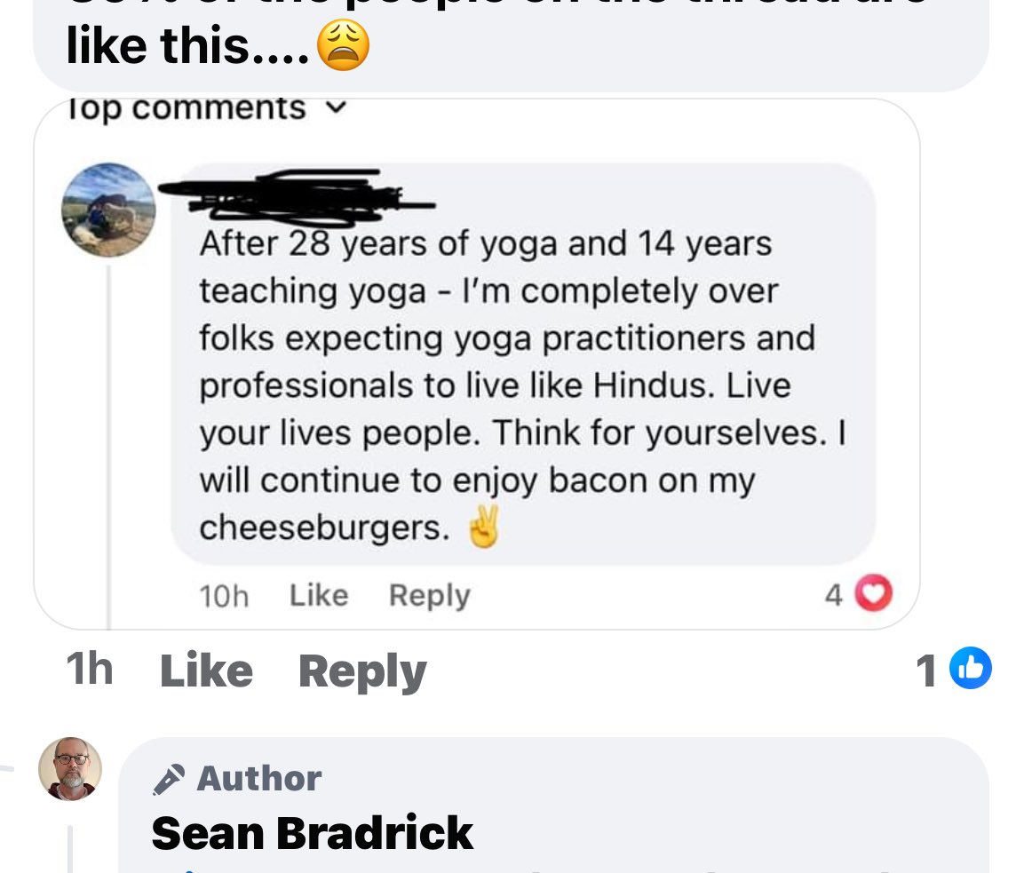 We need more yoga teachers like Sean Bradrick and fewer yoga teachers like the numpty in the 3rd image. No one’s telling you to stop eating cheeseburgers or become a Hindu. It’s about RESPECTING and ACKNOWLEDGING the spiritual tradition that you make your money and living off of.