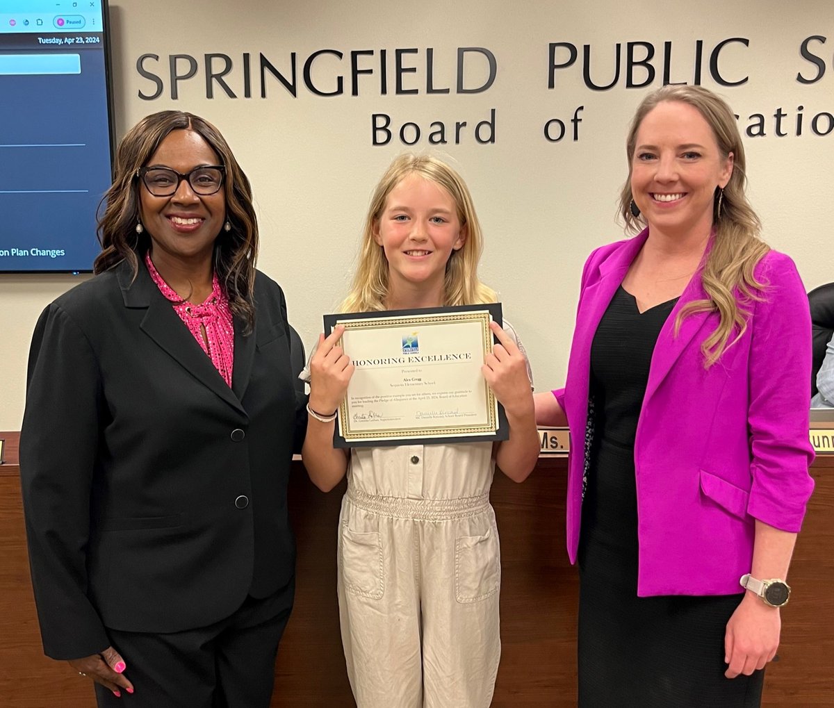Reflecting her helpful spirit, @Sequiota fifth-grader Alex Gregg came to tonight's BOE meeting to lead the Pledge of Allegiance. She is an outstanding leader and learner.