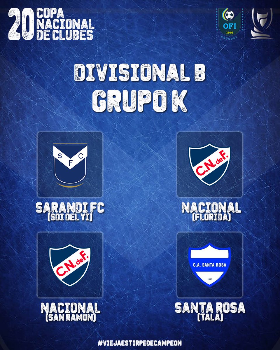 #COPAOFI

Les presentamos el #GRUPOK de la Div.B en la 20va Copa Nacional de Clubes 2024 organizada por <a href="/OFIUruguay/">OFI</a> .

Este jueves 25/4 será el sorteo del Fixture.

#VamosSFC 💙🤍
#ViejaEstirpeDeCampeón