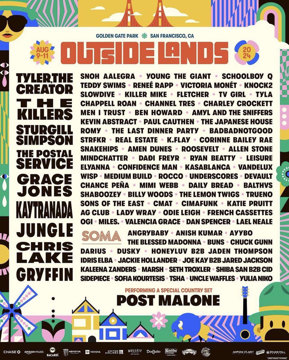 Outside Lands 2024 lineup just dropped! Who are you most excited to see take the stage in Golden Gate Park?🍃🎶 📸 @AliveCoverage for Outside Lands