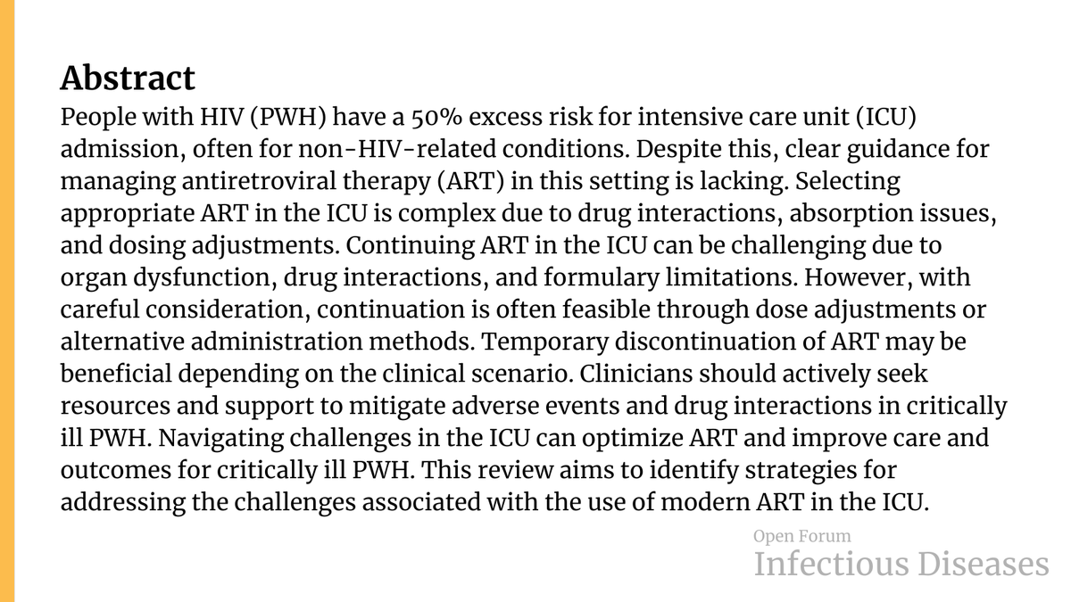 OFIDJournal's tweet photo. Managing modern ART in the ICU: overcoming challenges for critically ill people with HIV

✅ Just Accepted
🔗 https://t.co/R2cdIUnbGX https://t.co/8GZAycNFbC